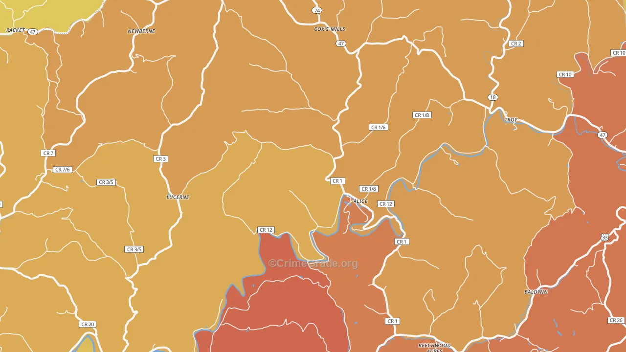 Coxs Mills, WV Map of Theft Rates