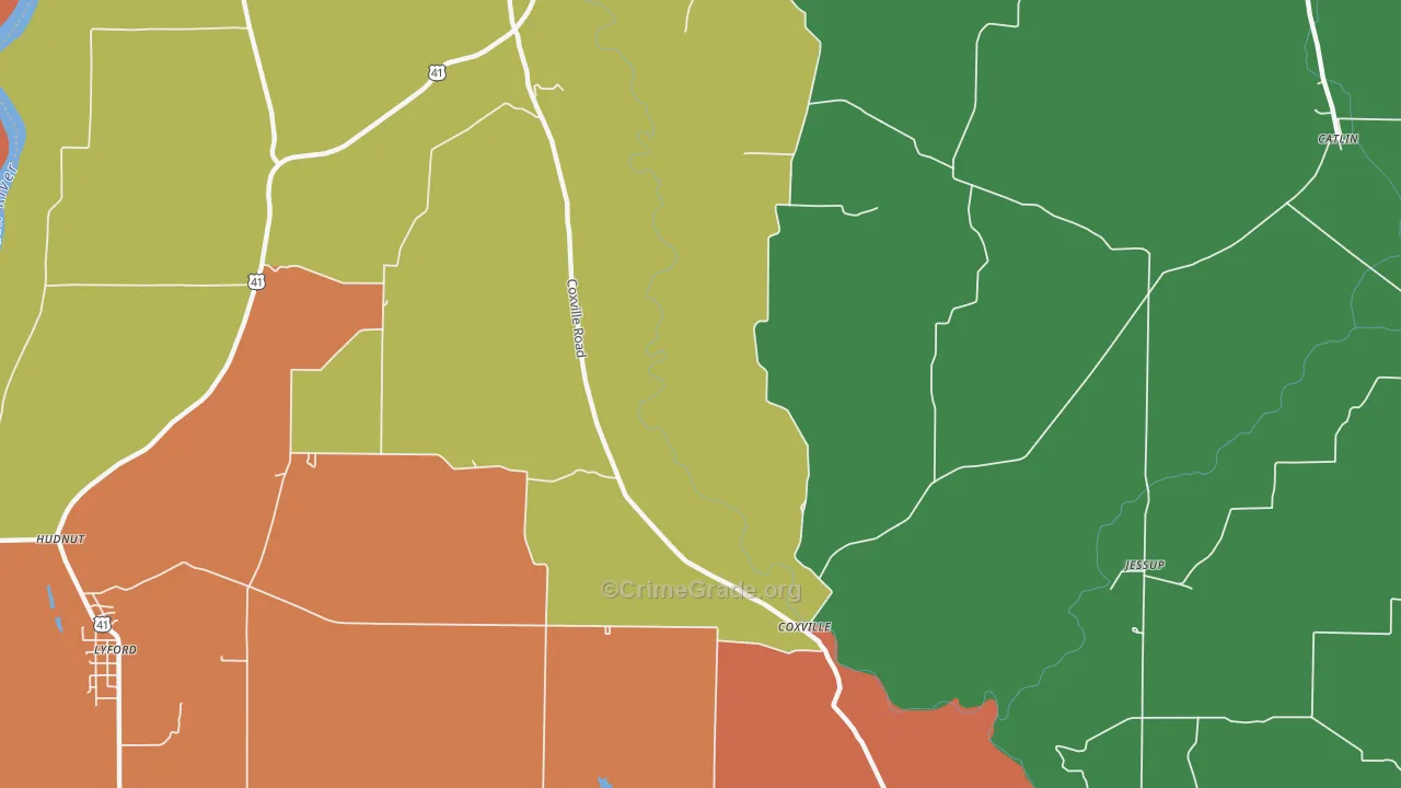 Coxville, IN Map of Theft Rates