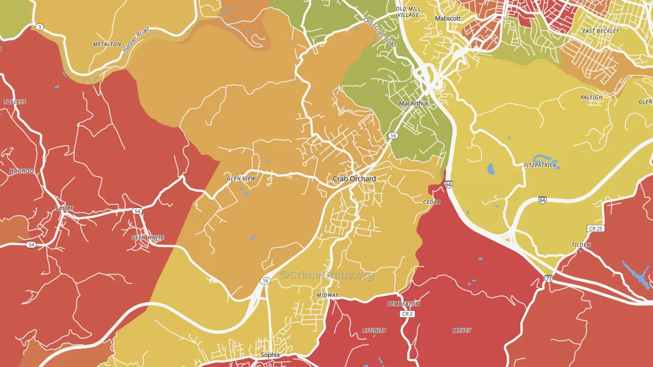Crab Orchard, WV Map of Theft Rates
