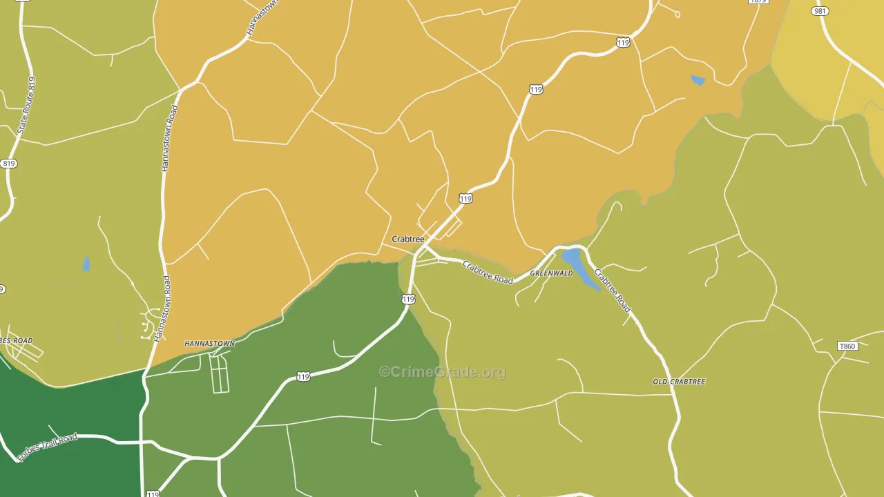 Crabtree, PA Map of Theft Rates
