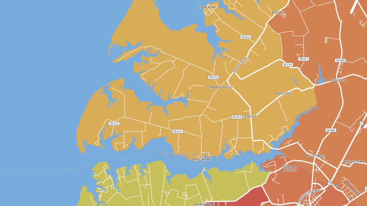 Craddockville, VA Map of Theft Rates