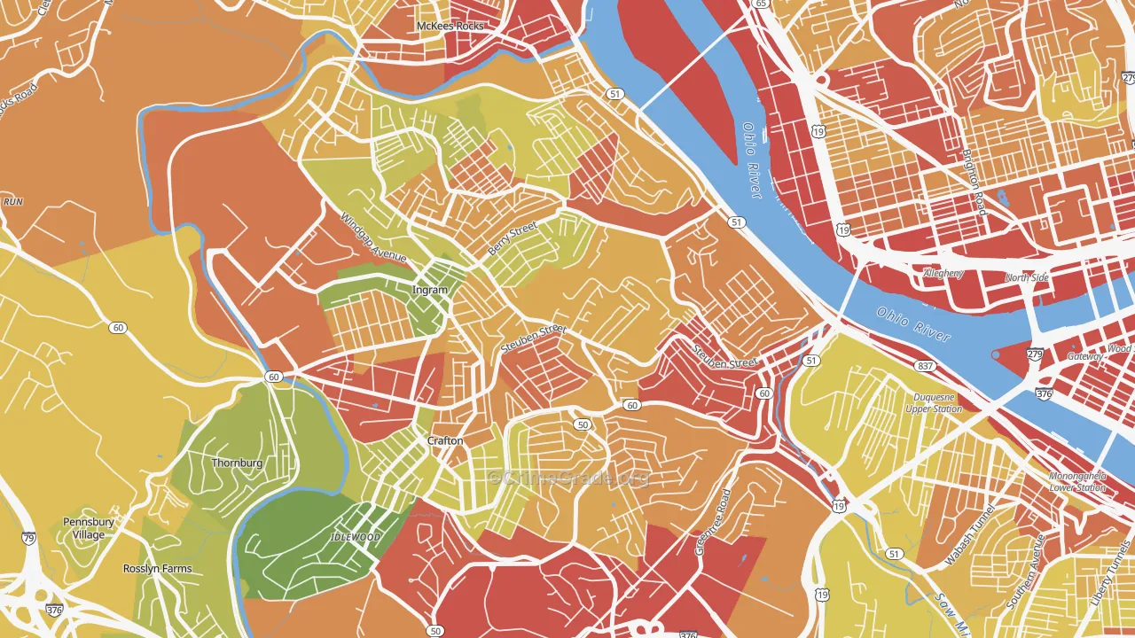 Crafton Heights, Pittsburgh, PA Map of Theft Rates