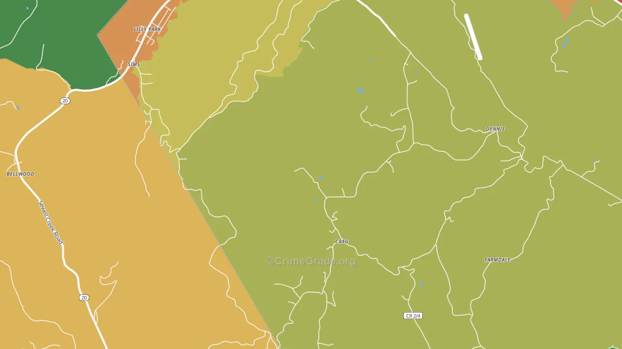 Crag, WV Map of Theft Rates