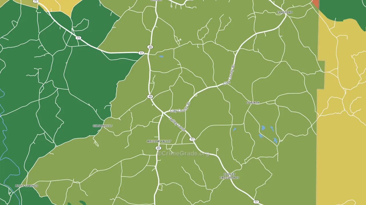 Cragford, AL Map of Theft Rates