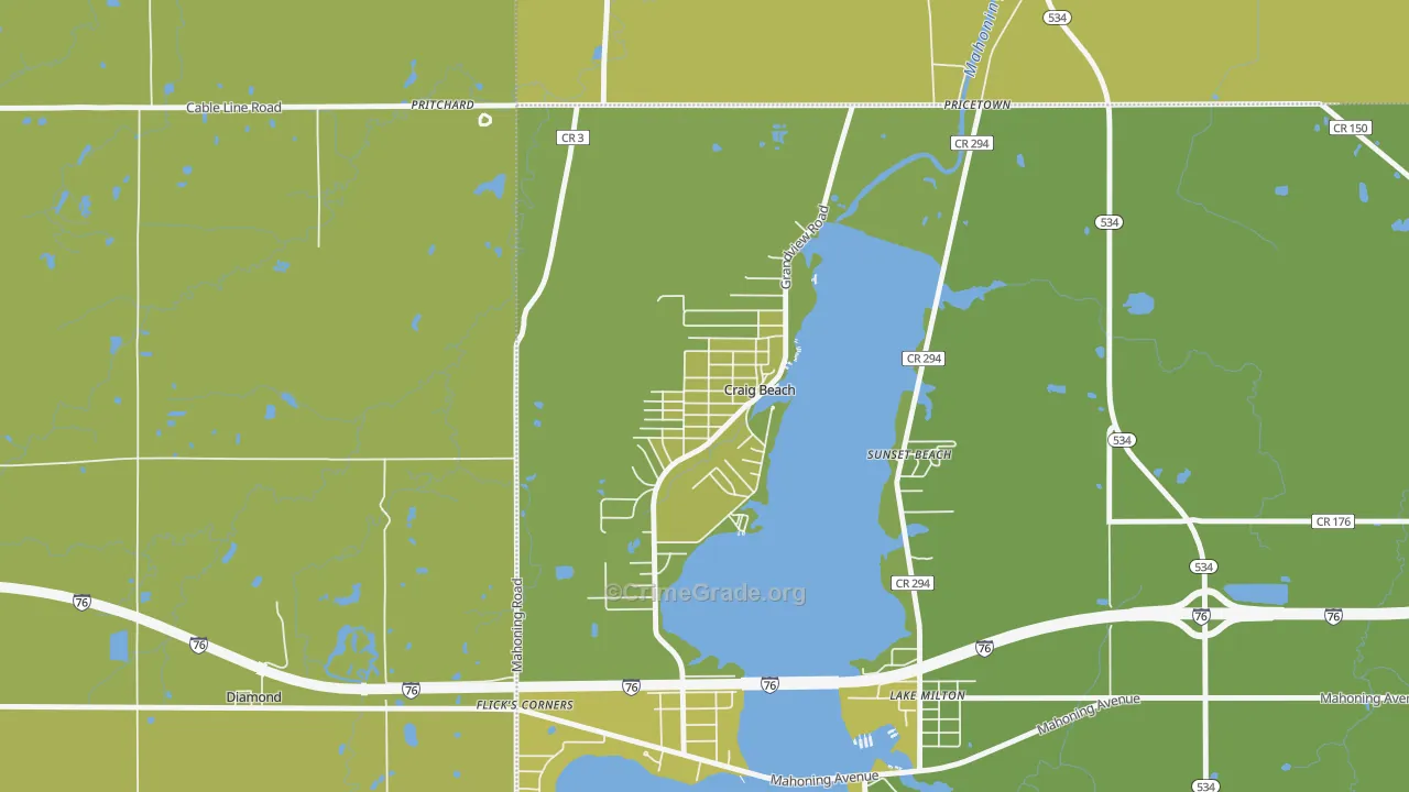 Craig Beach, OH Map of Theft Rates