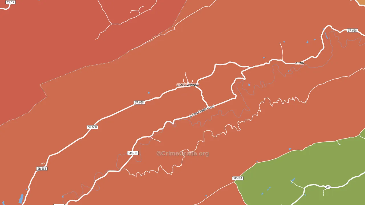 Craig Springs, VA Map of Theft Rates