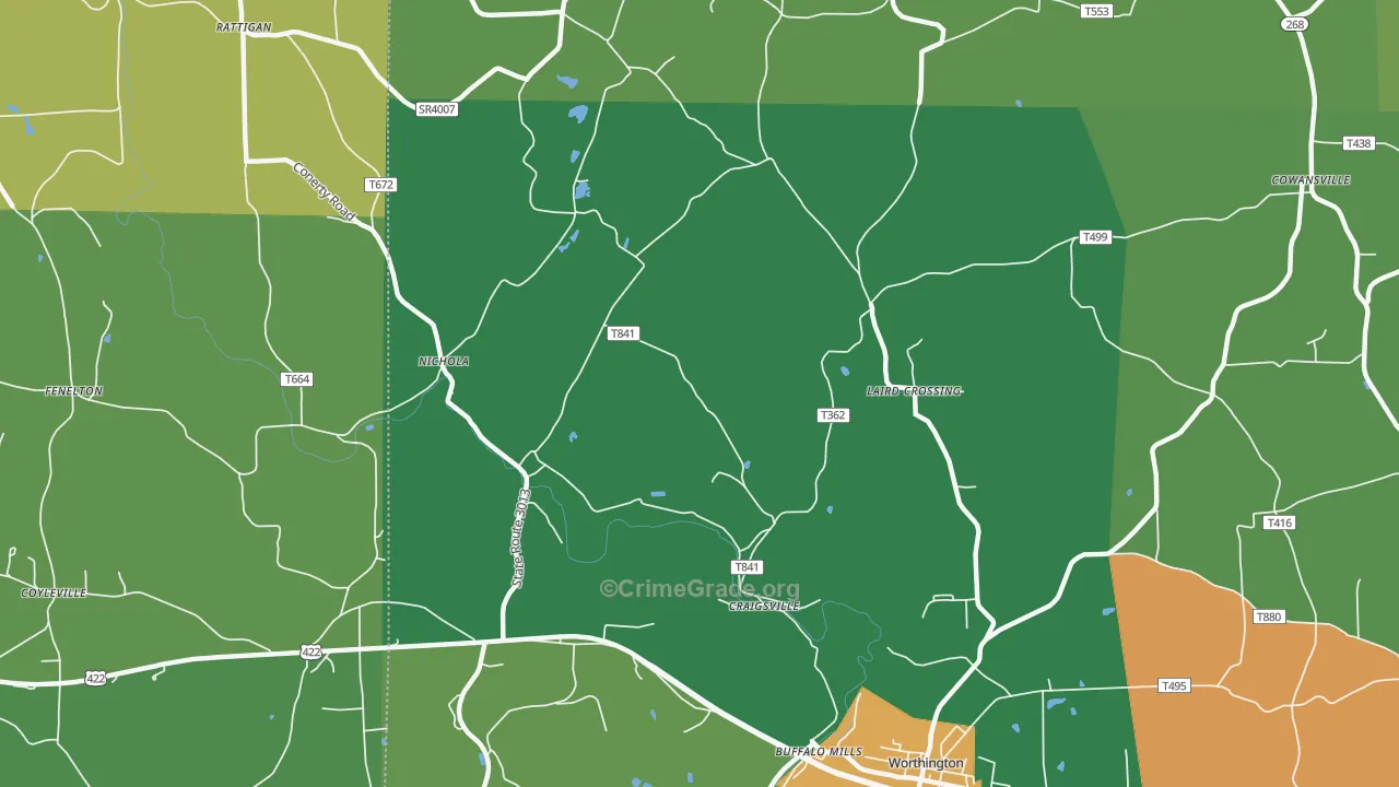 Craigsville, PA Map of Theft Rates