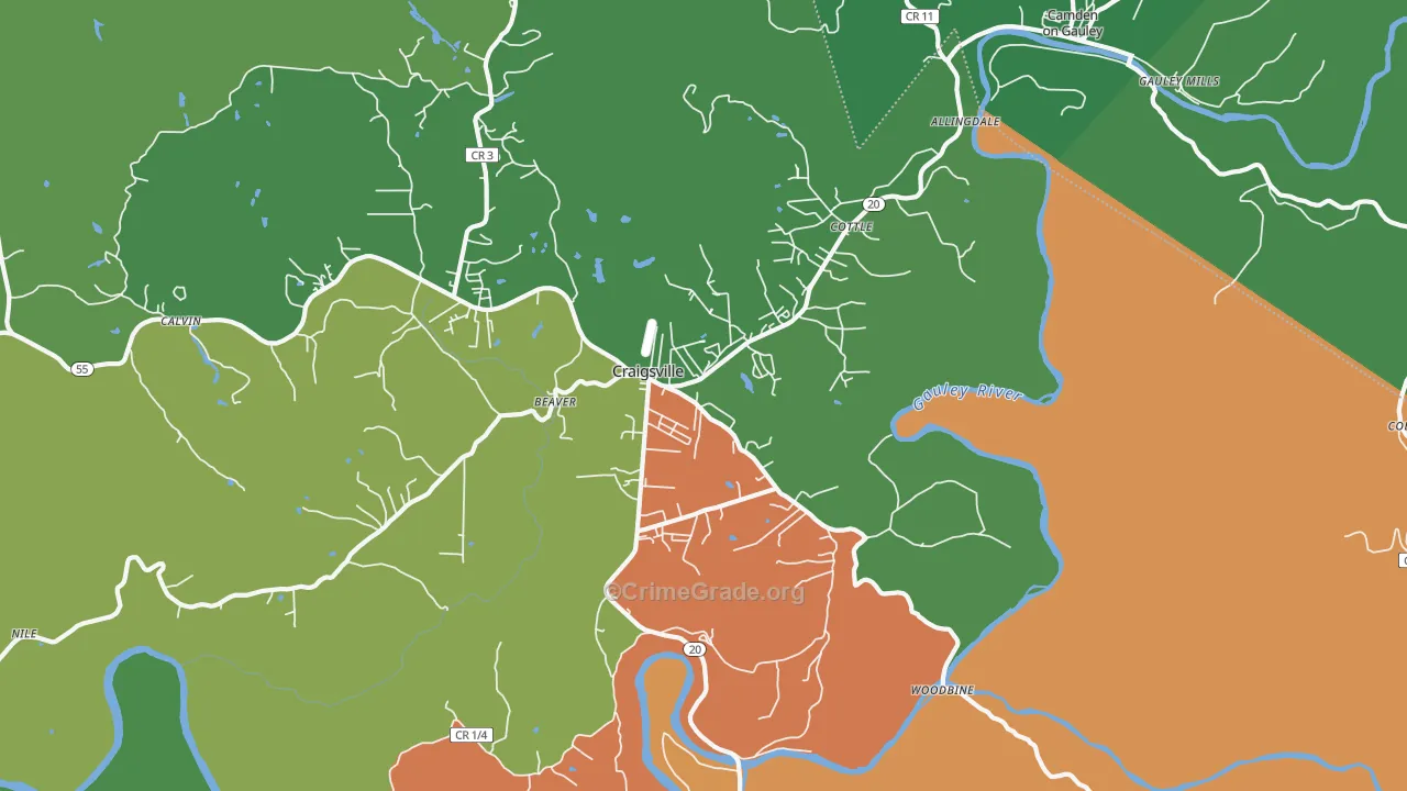 Craigsville, WV Map of Theft Rates