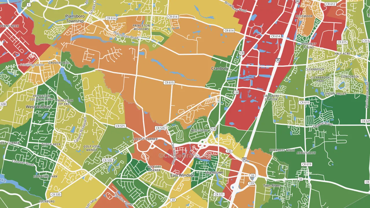 Cranbury, NJ Map of Theft Rates