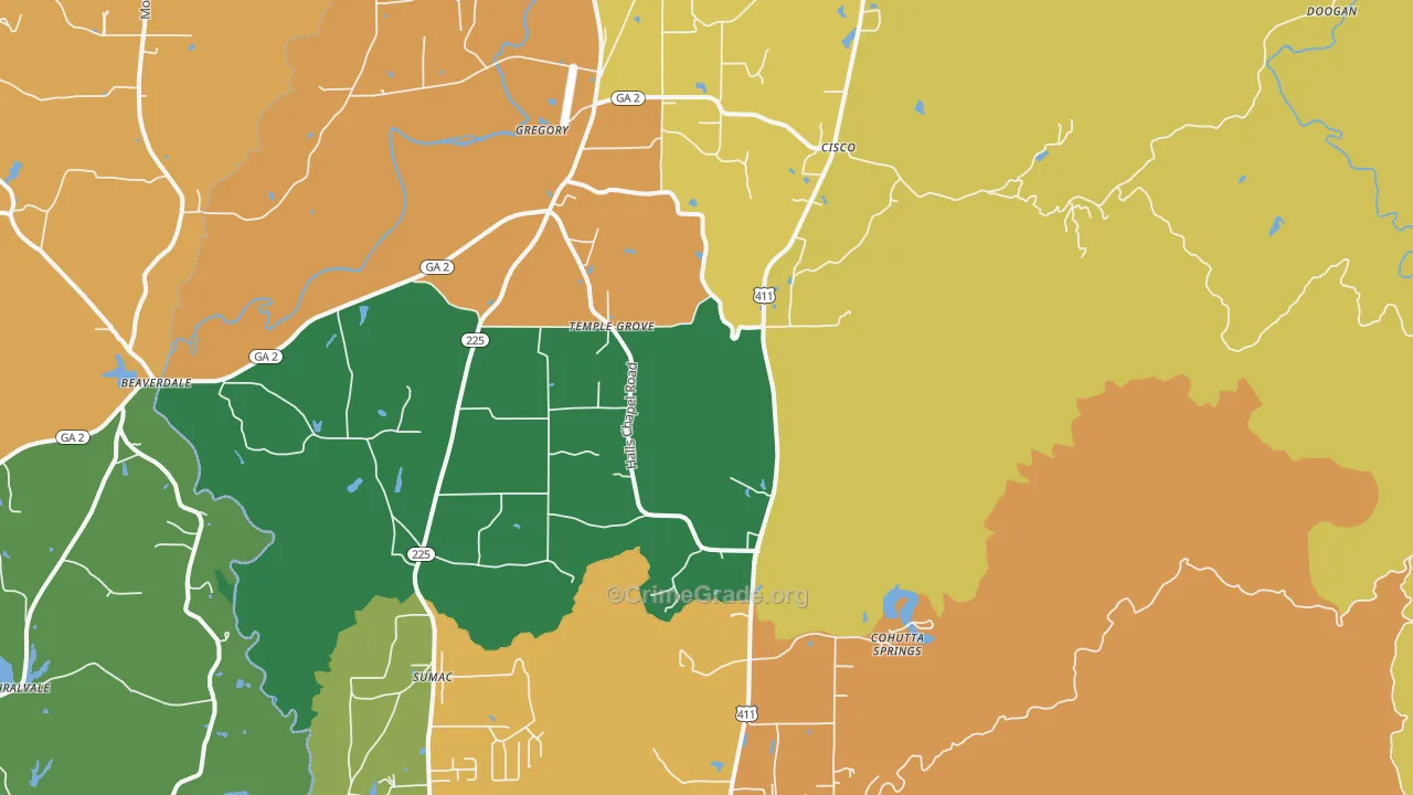 Crandall, GA Map of Theft Rates