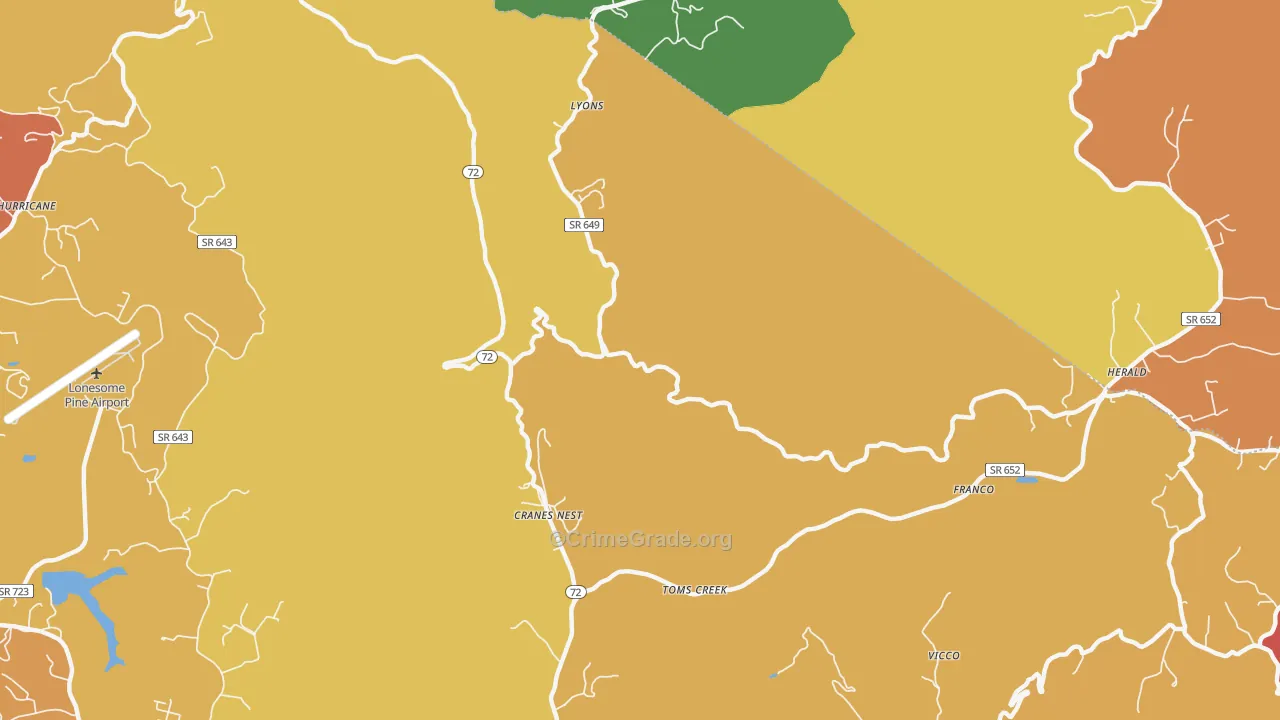 Cranes Nest, VA Map of Theft Rates