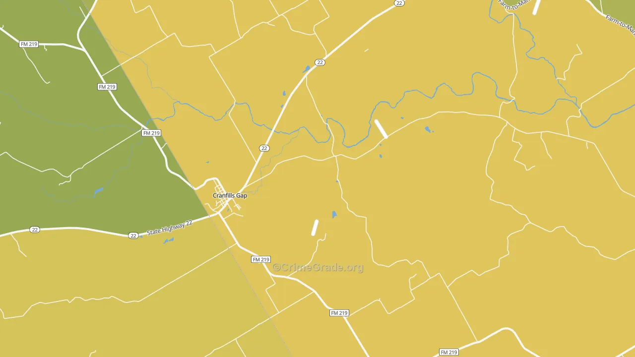 Cranfills Gap, TX Map of Theft Rates