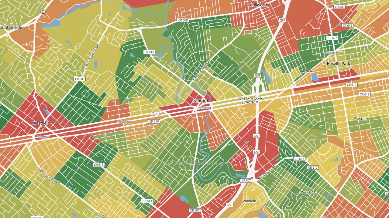 Cranford, NJ Map of Theft Rates