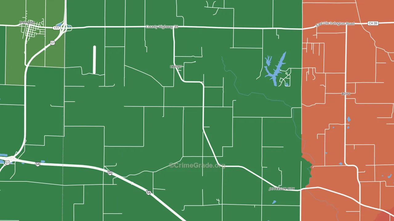 Cravat, IL Map of Theft Rates