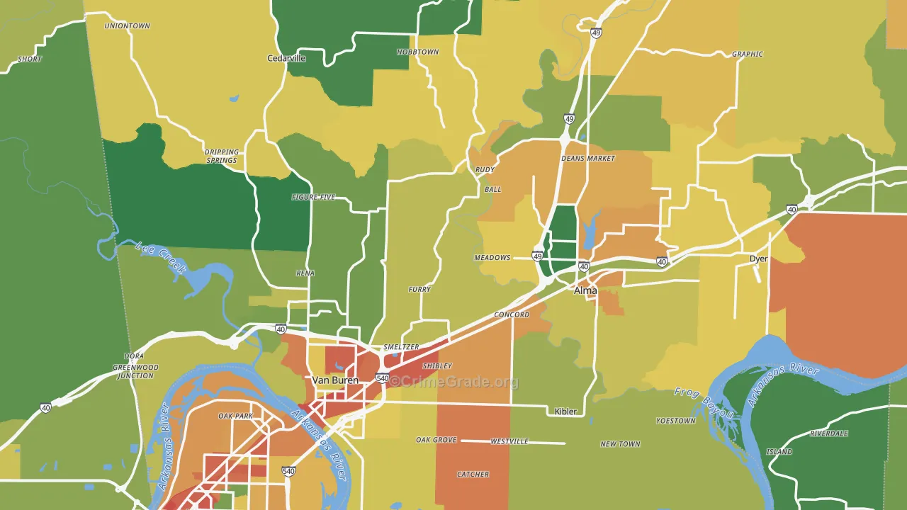 Crawford County, AR Map of Theft Rates