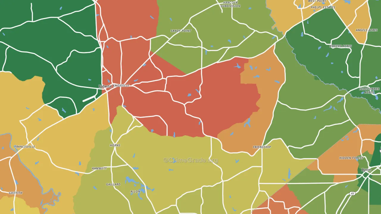 Crawford County, GA Map of Theft Rates