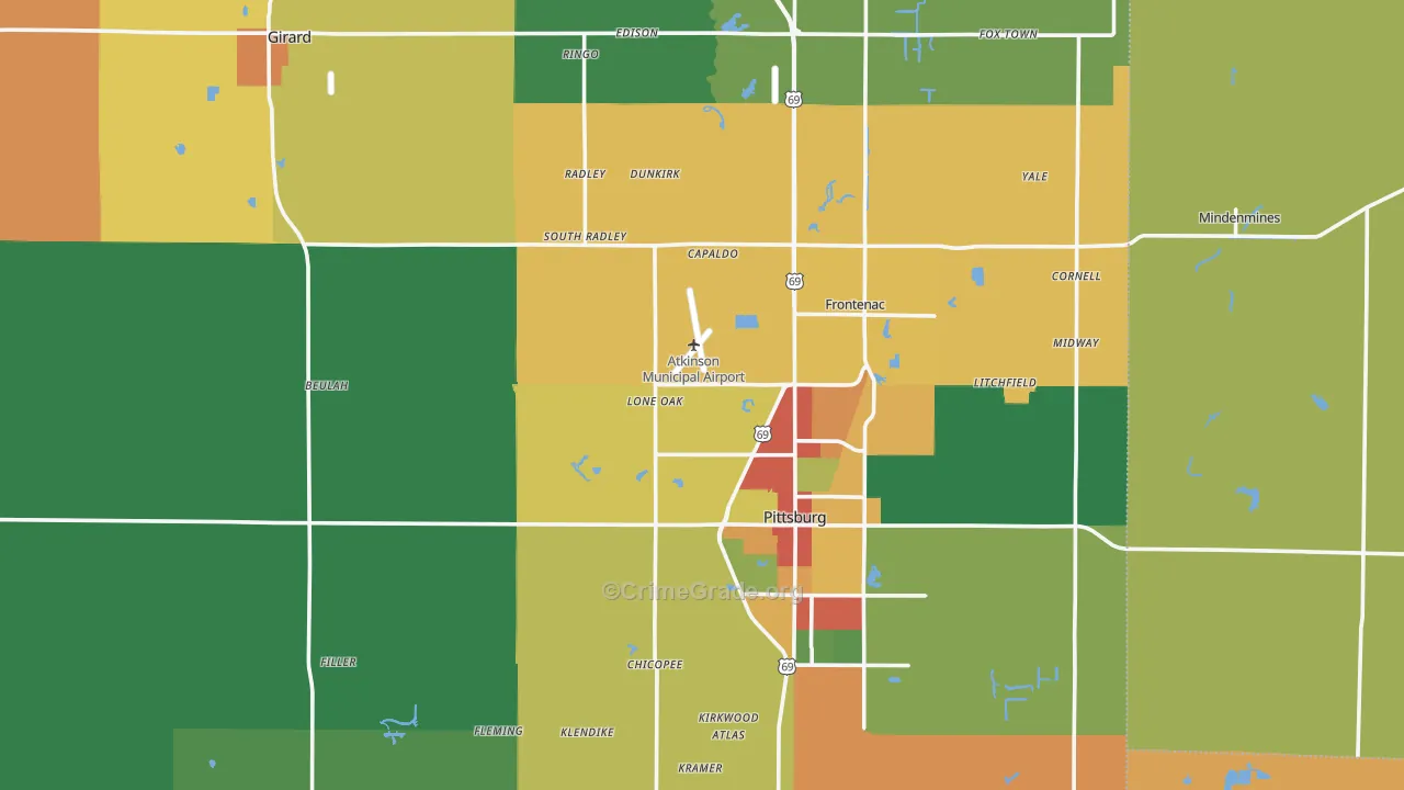 Crawford County, KS Map of Theft Rates