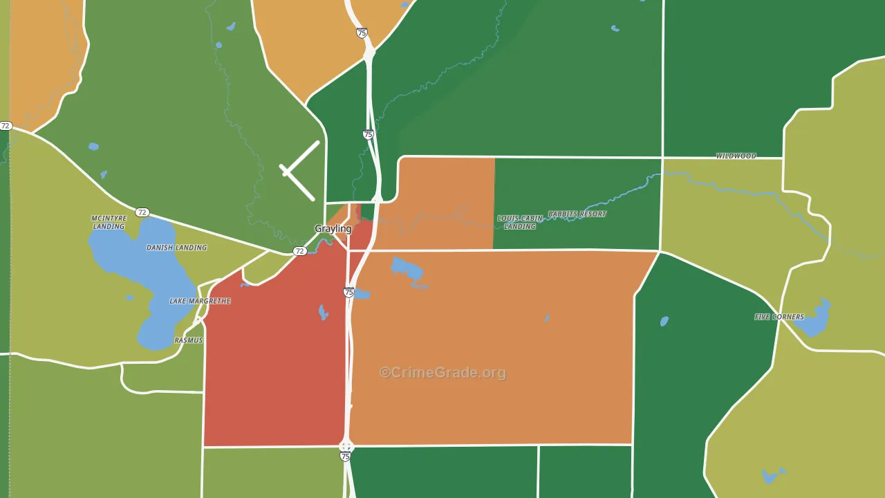 Crawford County, MI Map of Theft Rates