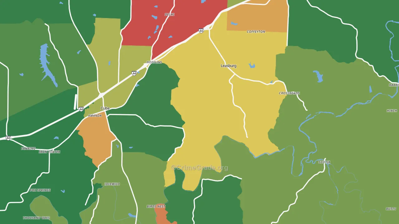 Crawford County, MO Map of Theft Rates