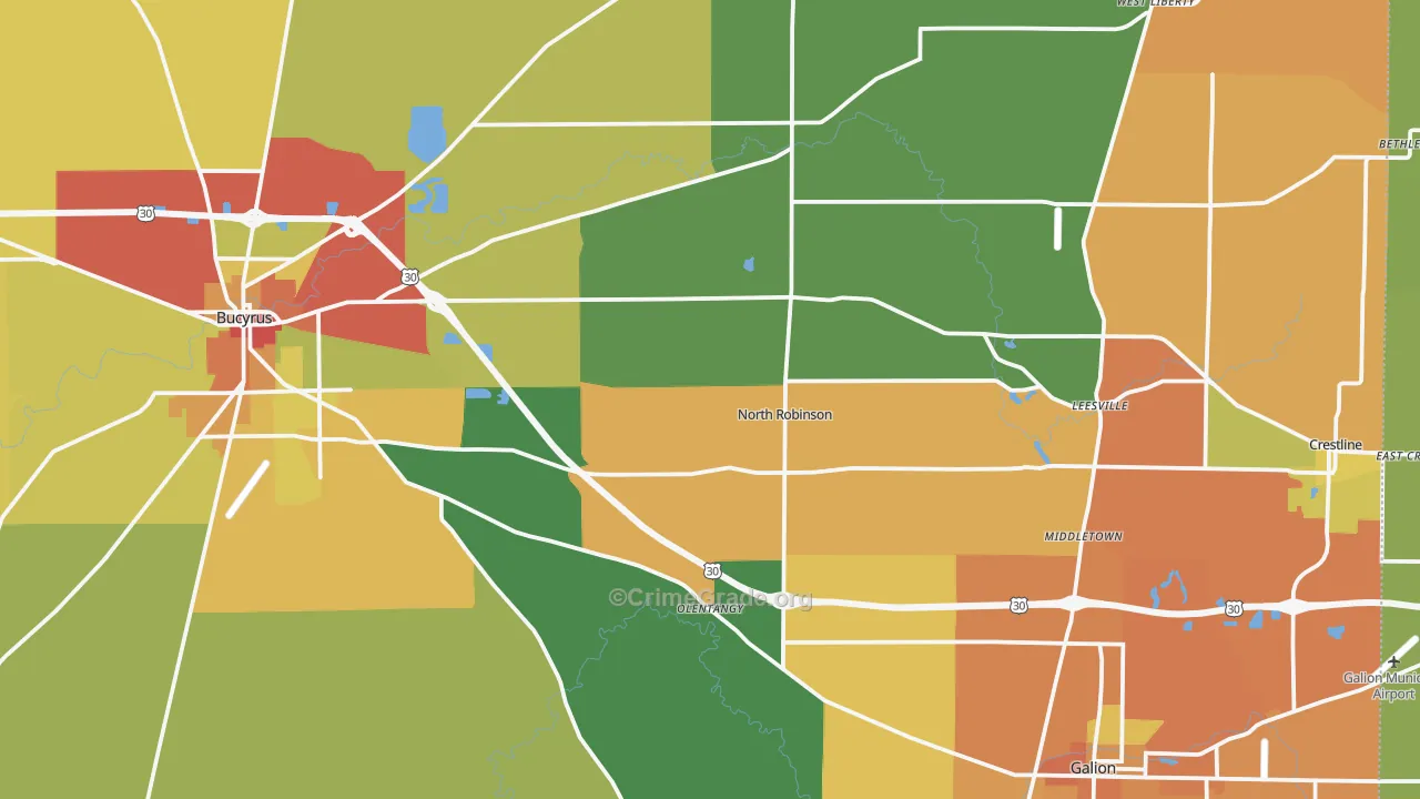 Crawford County, OH Map of Theft Rates