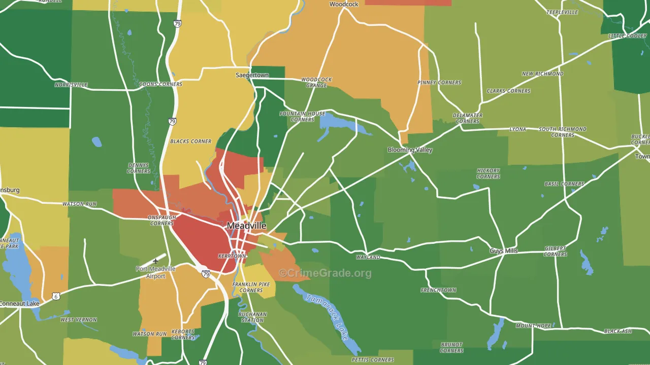 Crawford County, PA Map of Theft Rates