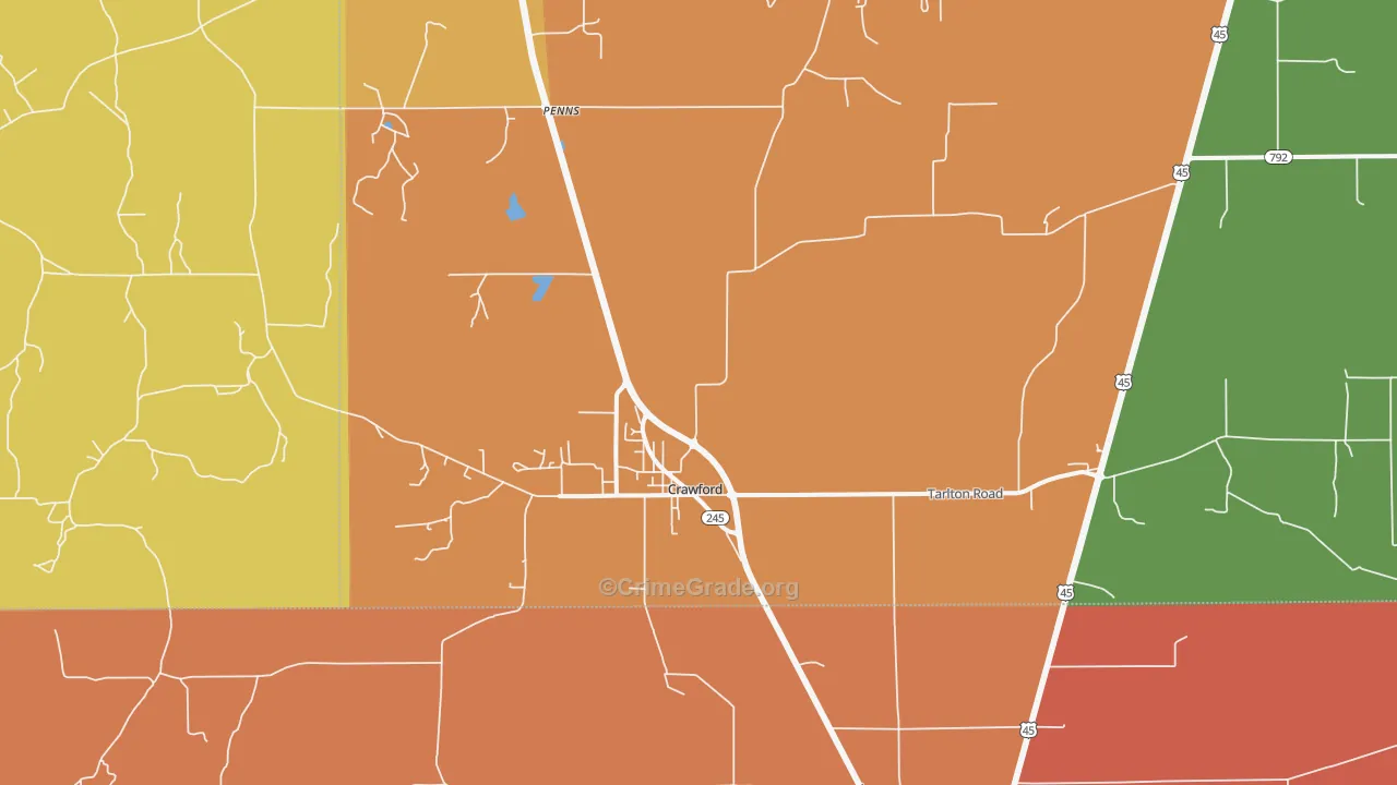 Crawford, MS Map of Theft Rates