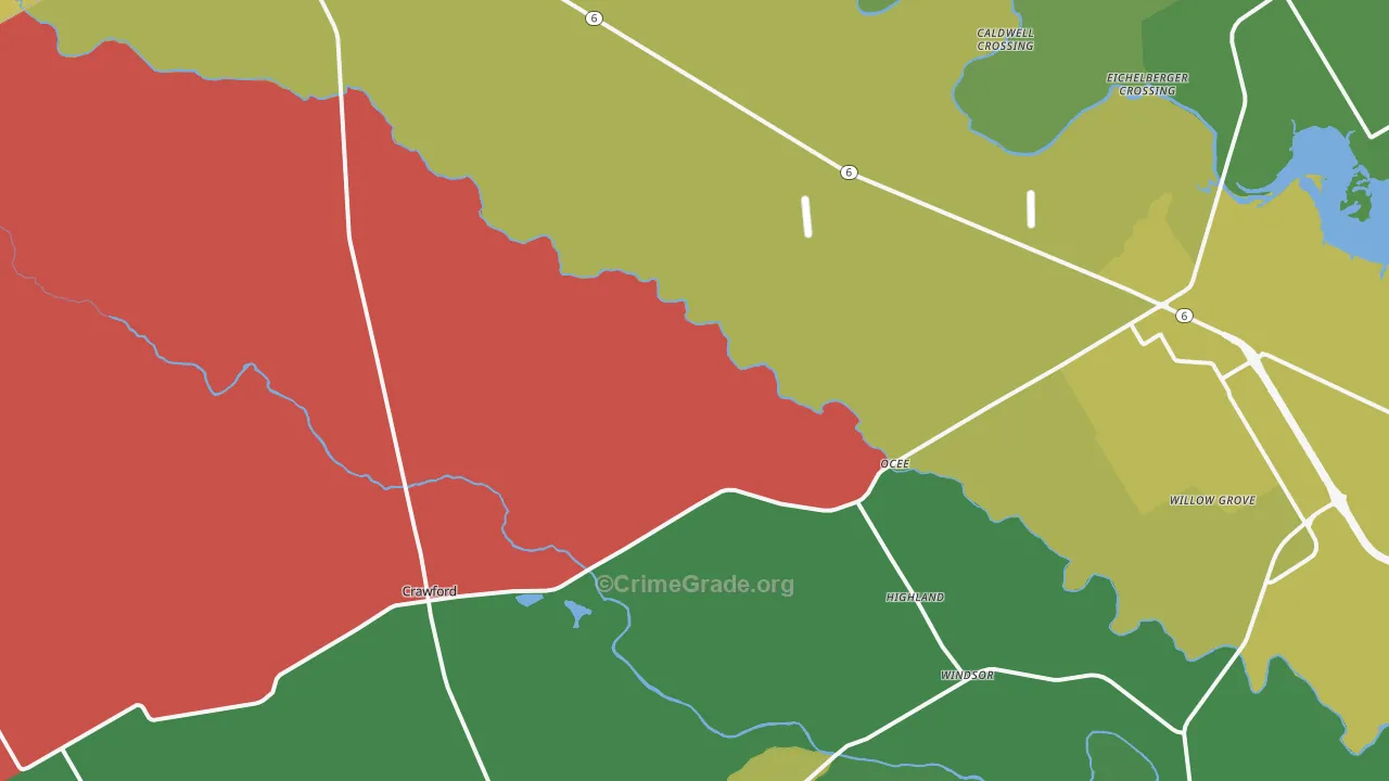 Crawford, TX Map of Theft Rates