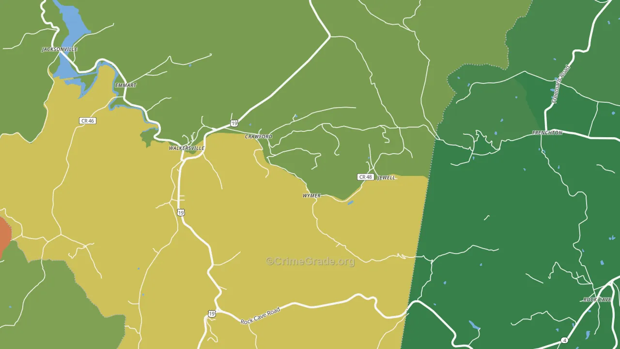 Crawford, WV Map of Theft Rates