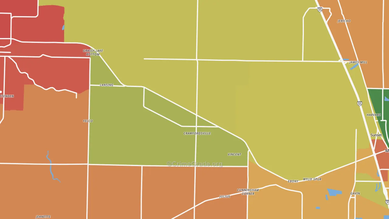 Crawfordsville, AR Map of Theft Rates