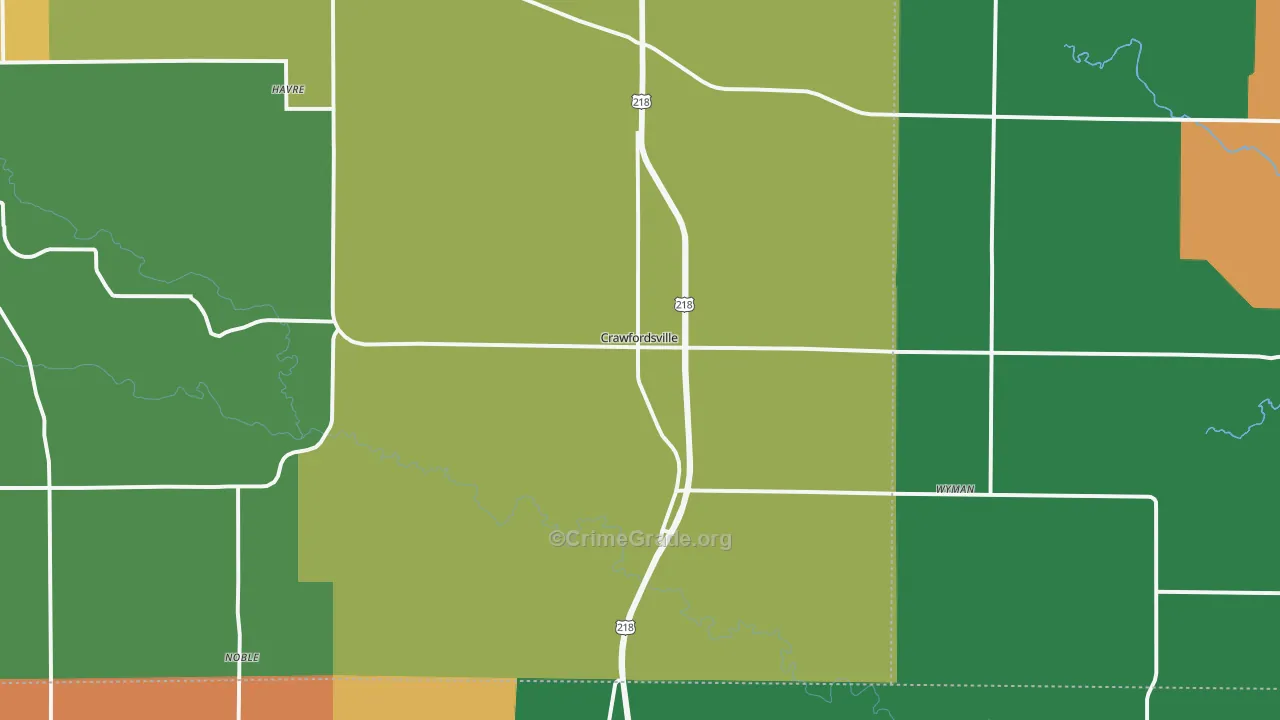 Crawfordsville, IA Map of Theft Rates