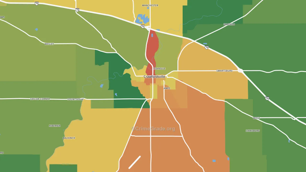 Crawfordsville, IN Map of Theft Rates