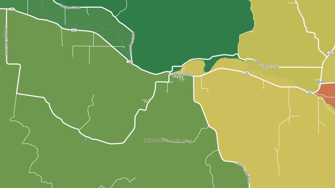 Crawfordsville, OR Map of Theft Rates