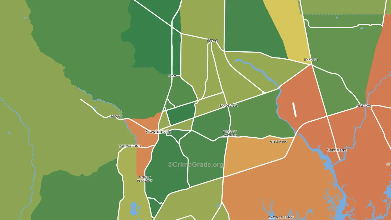 Crawfordville, FL Map of Theft Rates