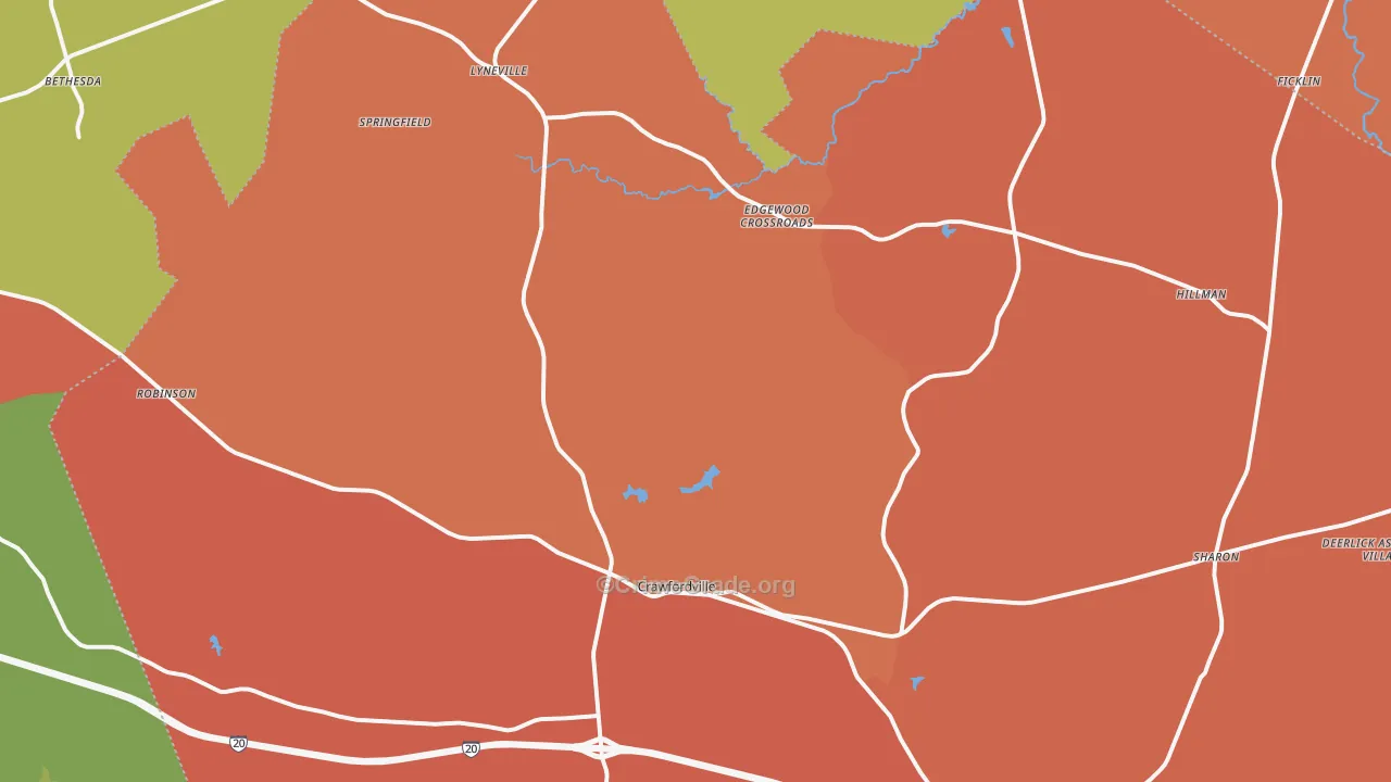Crawfordville, GA Map of Theft Rates