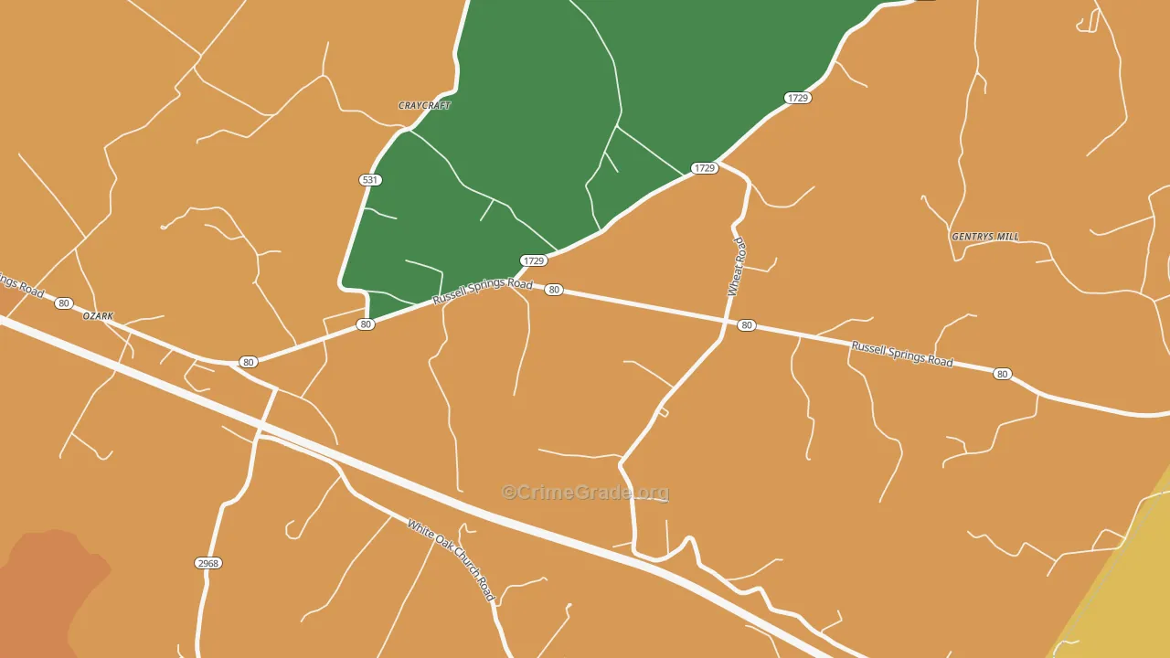 Craycraft, KY Map of Theft Rates