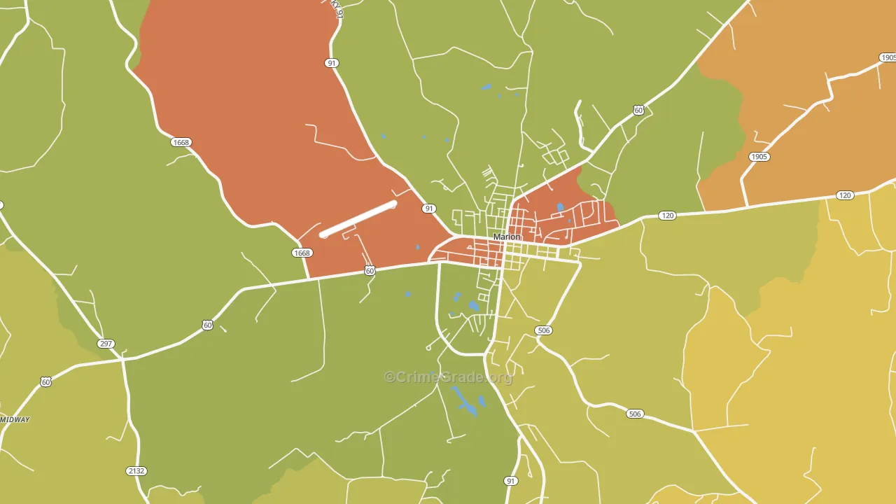 Crayne, KY Map of Theft Rates