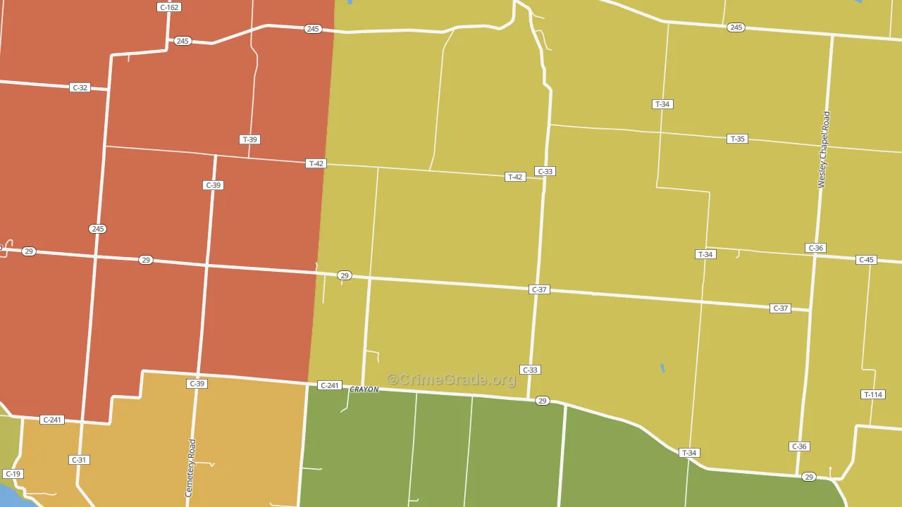 Crayon, OH Map of Theft Rates