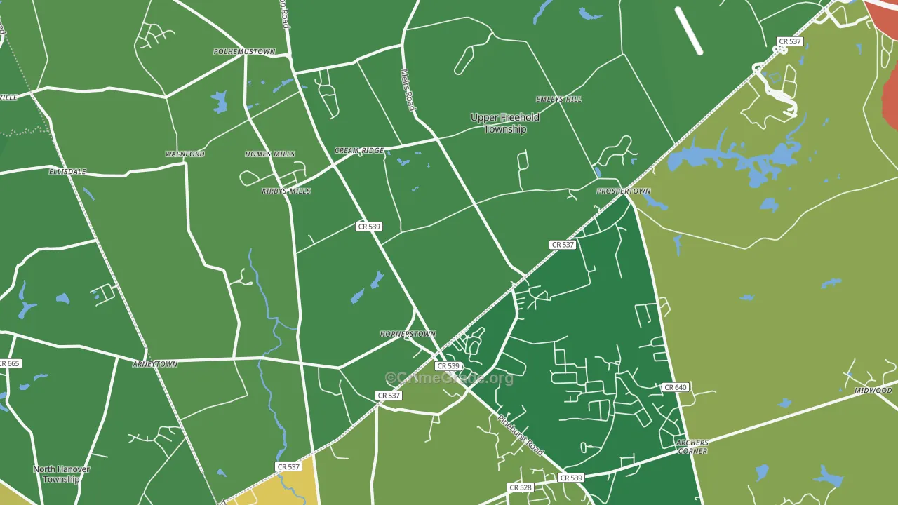 Cream Ridge, NJ Map of Theft Rates
