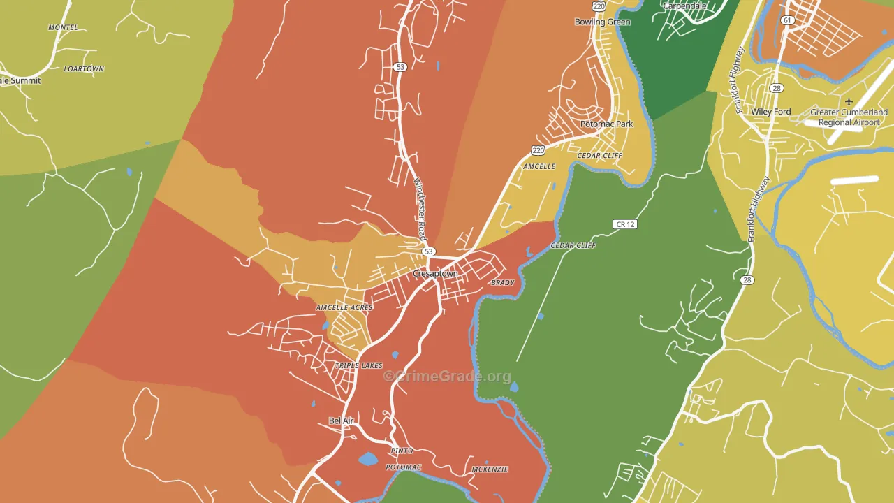 Cresaptown, MD Map of Theft Rates