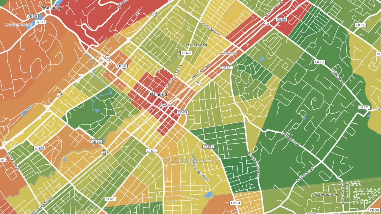 Crescent Area Historic District, Plainfield, NJ Map of Theft Rates