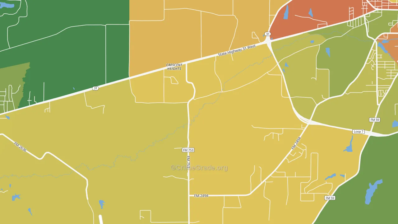 Crescent Heights, TX Map of Theft Rates