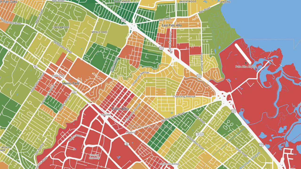 Crescent Park, Palo Alto, CA Map of Theft Rates