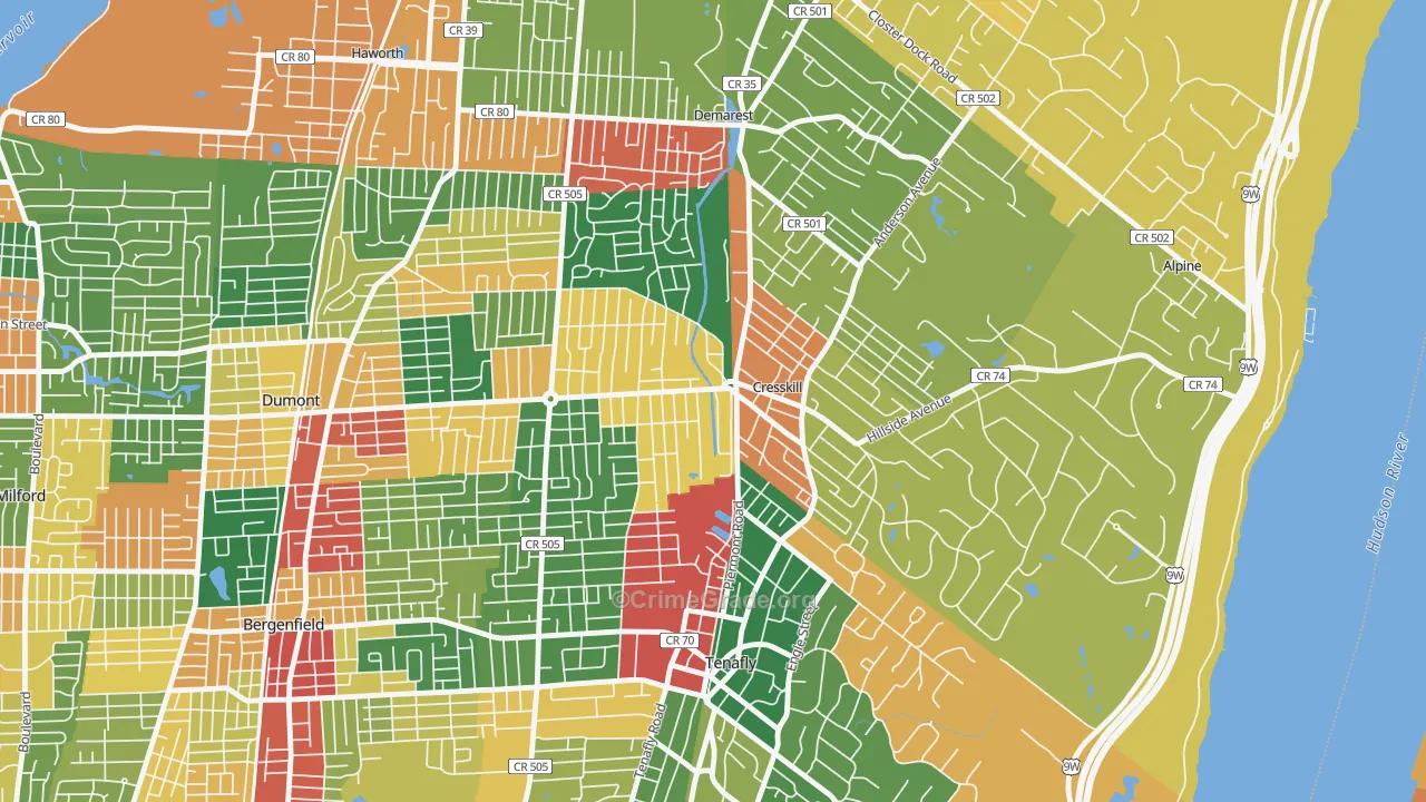 Cresskill, NJ Map of Theft Rates