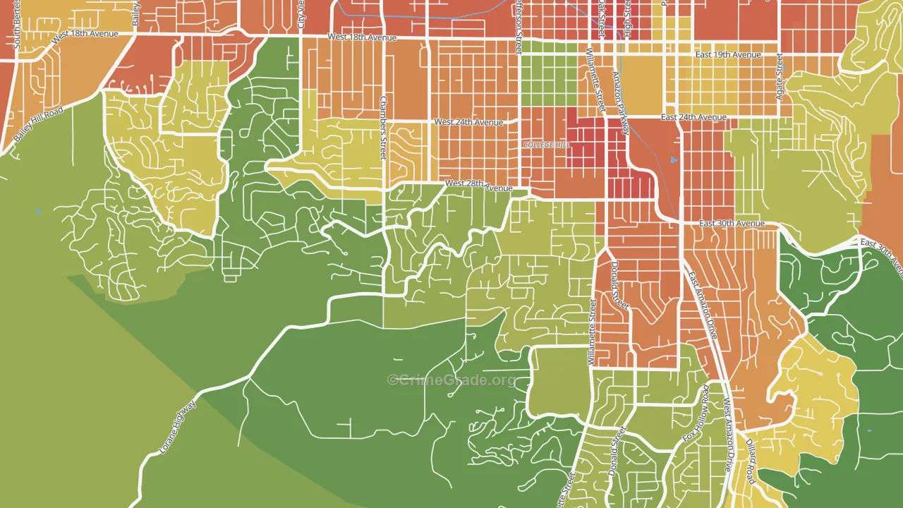 Crest Drive, Eugene, OR Map of Theft Rates
