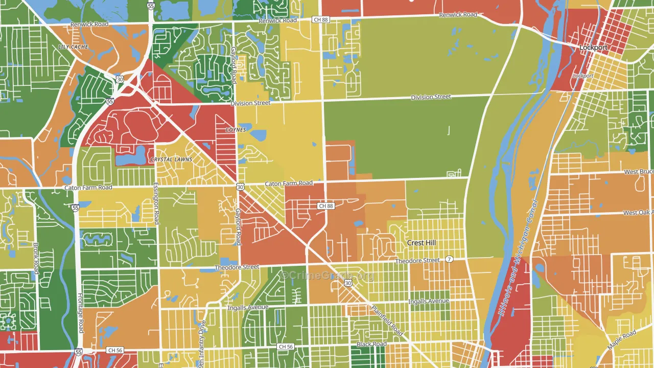 Crest Hill, IL Map of Theft Rates