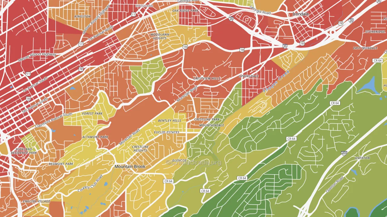 Crestline, Birmingham, AL Map of Theft Rates