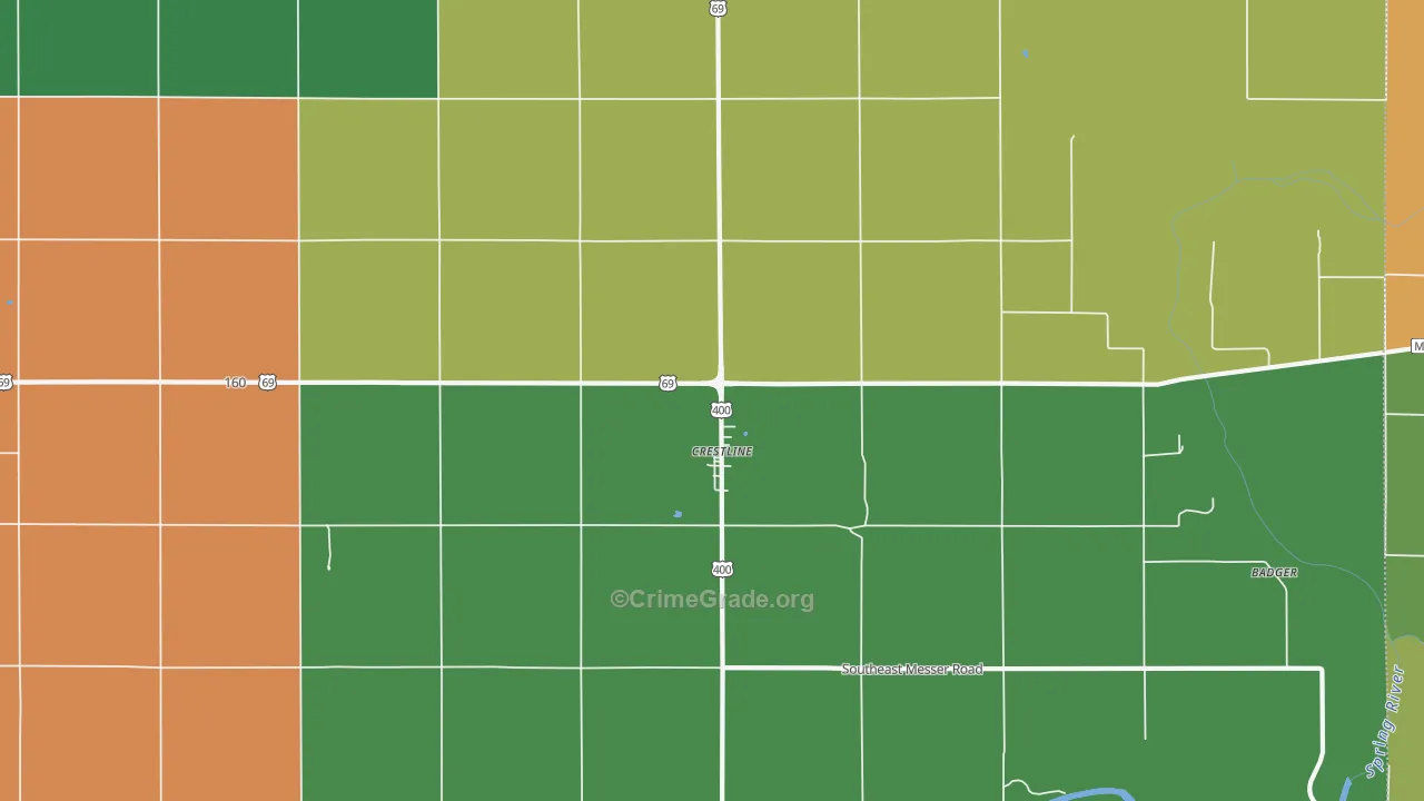 Crestline, KS Map of Theft Rates
