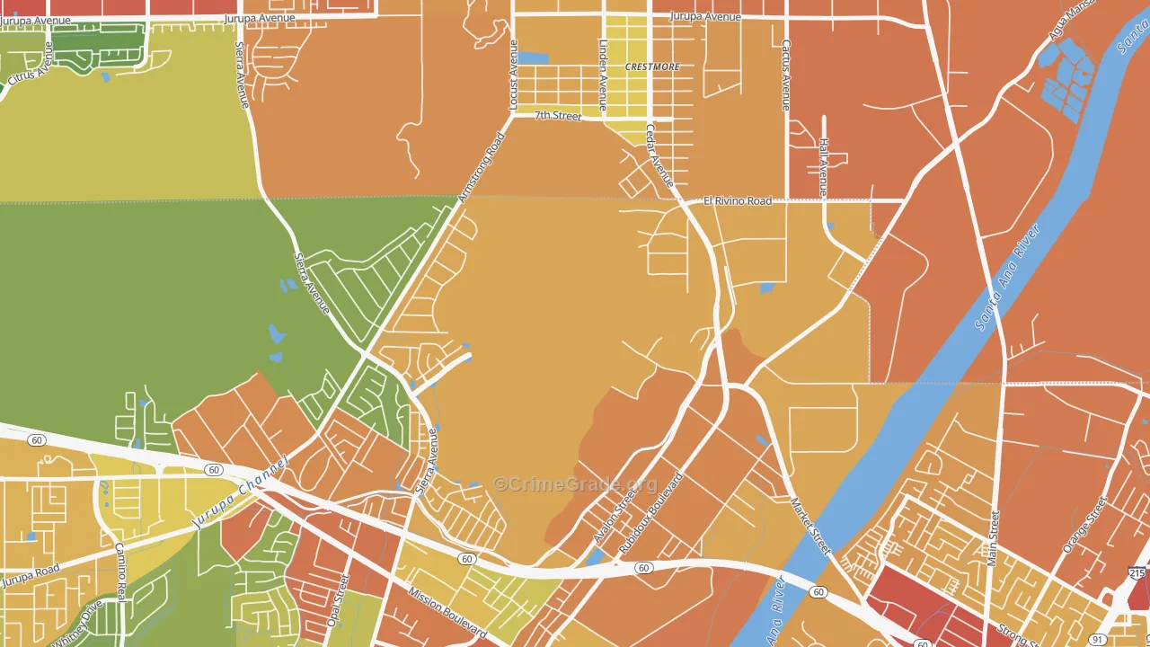 Crestmore Heights, CA Map of Theft Rates