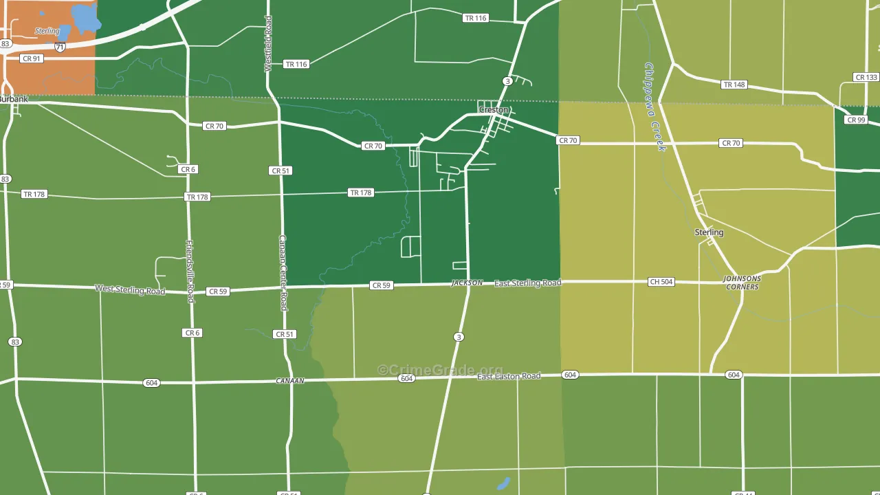 Creston, OH Map of Theft Rates