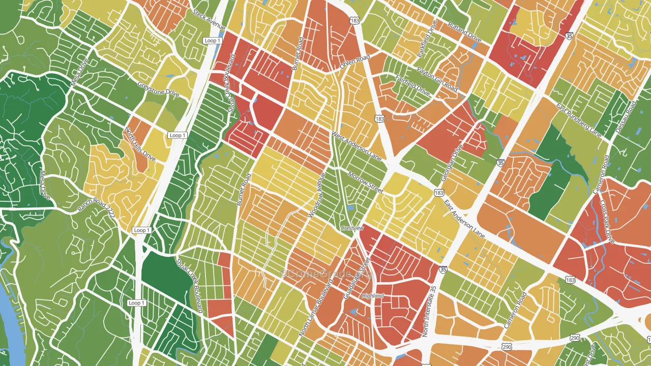 Crestview, Austin, TX Map of Theft Rates